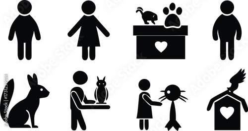 Black Silhouette Icons of People and Animals woman
