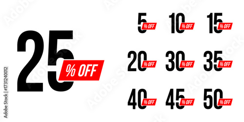 up to 5 10 15 20 25 30 35 40 45 50 percent off, vector advertising banner or season discount collection