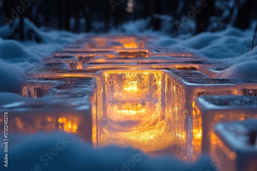 Ice floating on river water.