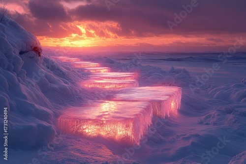 Ice formations on Lake Superior shore near St. Lawrence, Alaska.