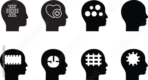 Human Head Silhouette Icons Representing Brain Concepts