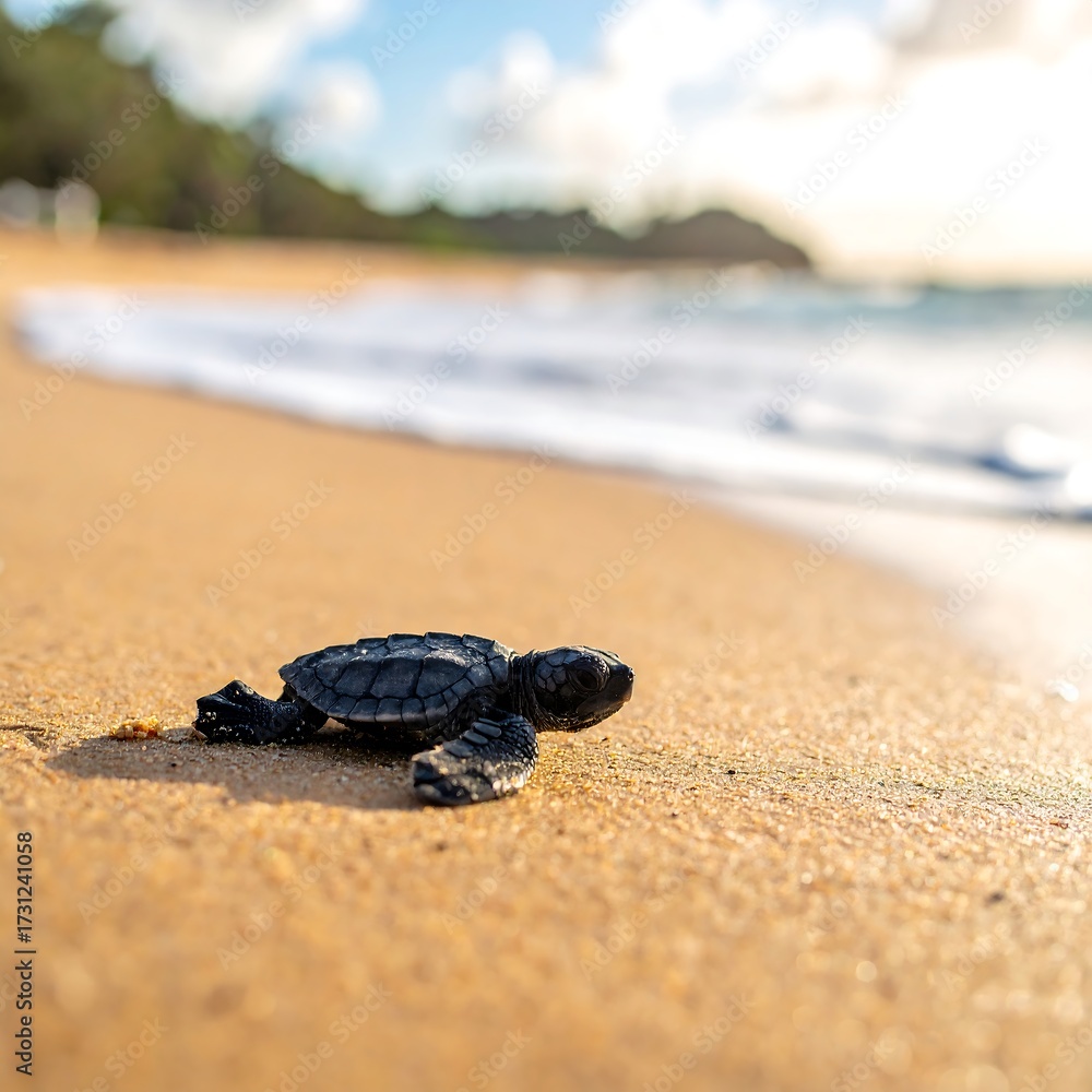 Obraz premium Baby Sea Turtle Crawling to Ocean.