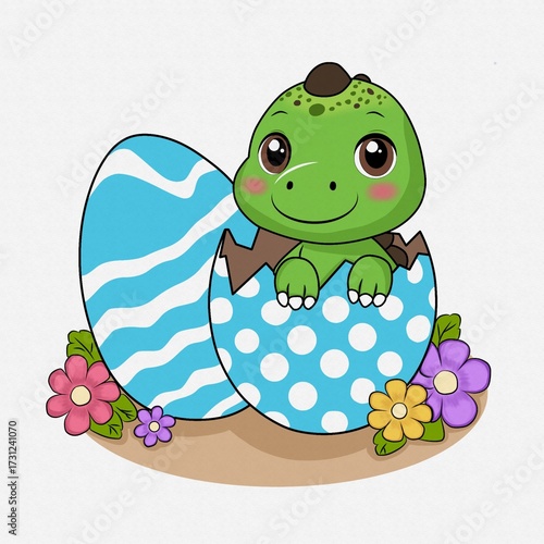 Green Dino in an egg shell