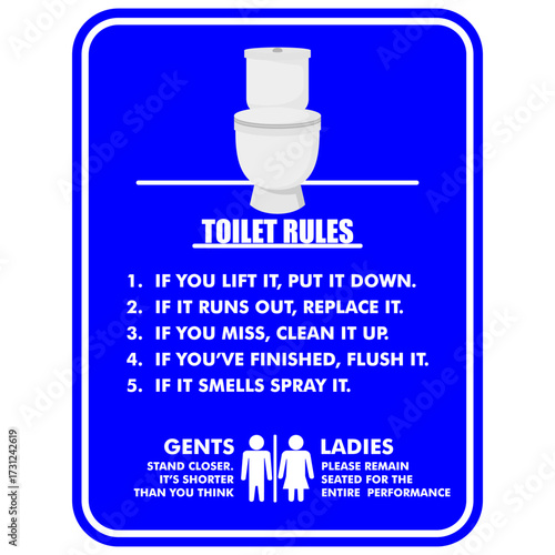 Toilet Rules, blue sign sticker vector