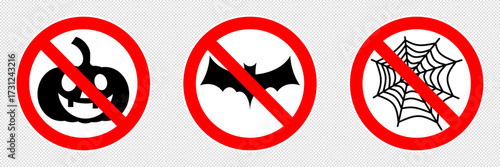 no pumpkin bat spider web allowed sign, symbol in red circle pictogram, round vector icon