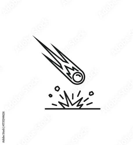 Meteor impact illustration black and white icon abstract concept