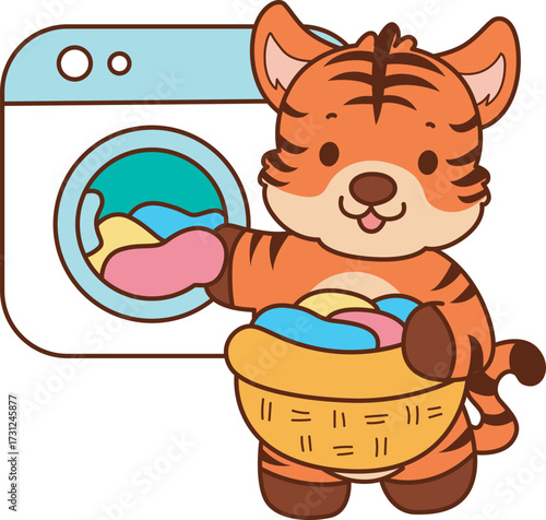Illustrations of cute tiger character vector clip art for kids.