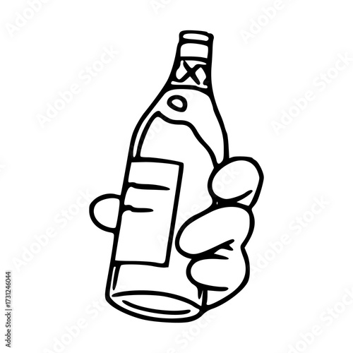cheers! outline icon of a hand and liquor bottle
