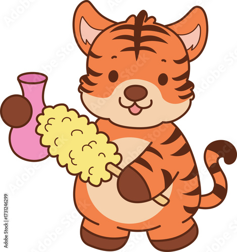 Illustrations of cute tiger character vector clip art for kids.