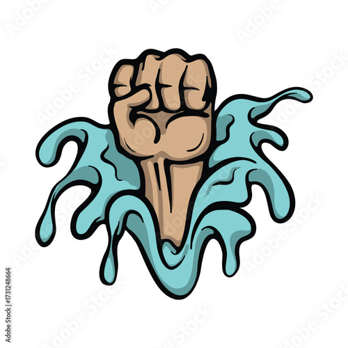 Fist from water Cartoon Vector Illustration