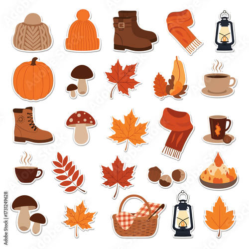 Cozy autumn elements for seasonal designs and decorations.
