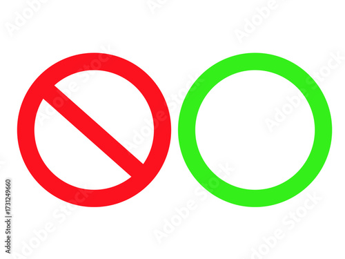 Vector illustration of a circle of prohibition signs and permit signs. Red and green colors. Can be used as a sign.