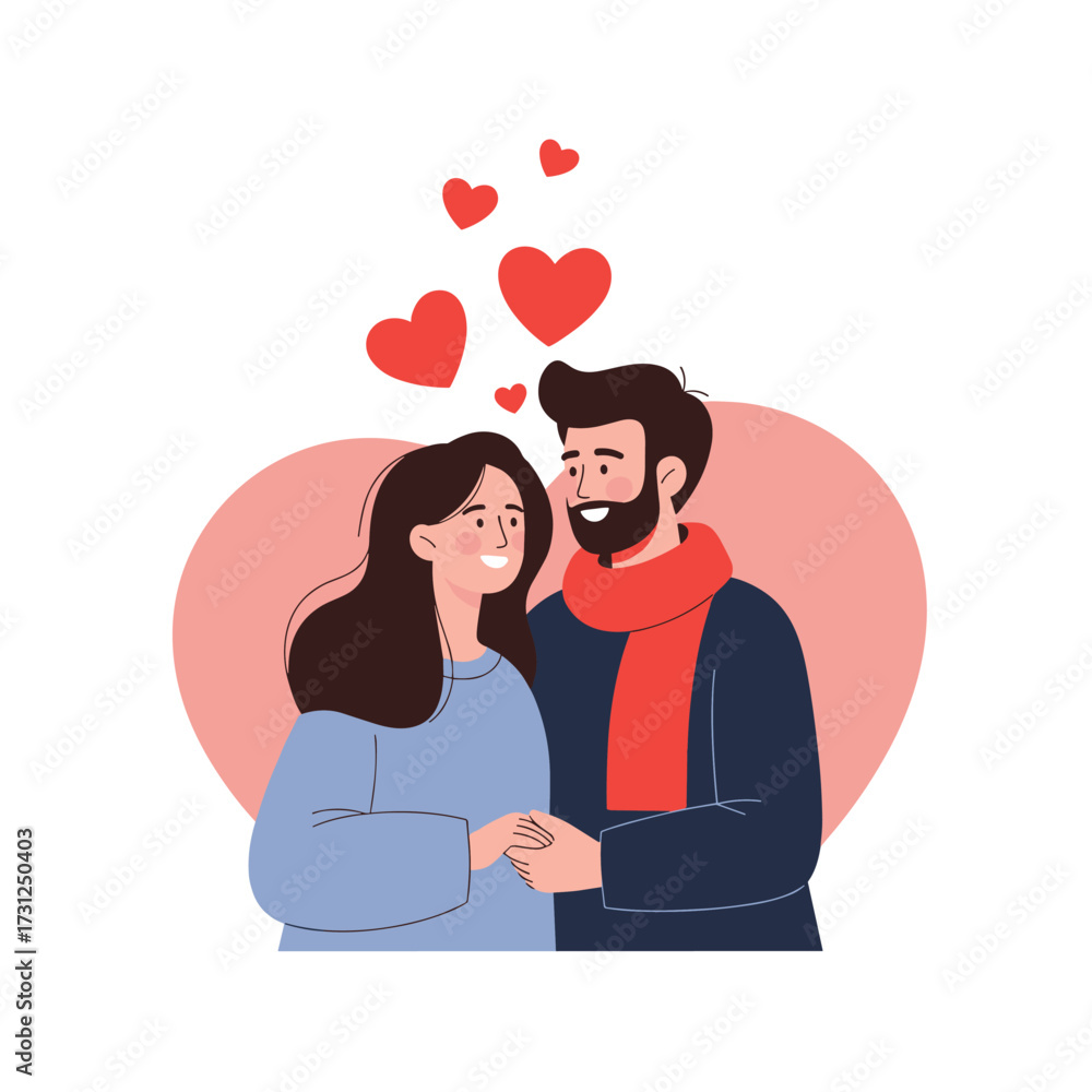 Obraz premium A loving couple sharing a tender moment surrounded by romantic hearts symbolizing their affection and strong connection.