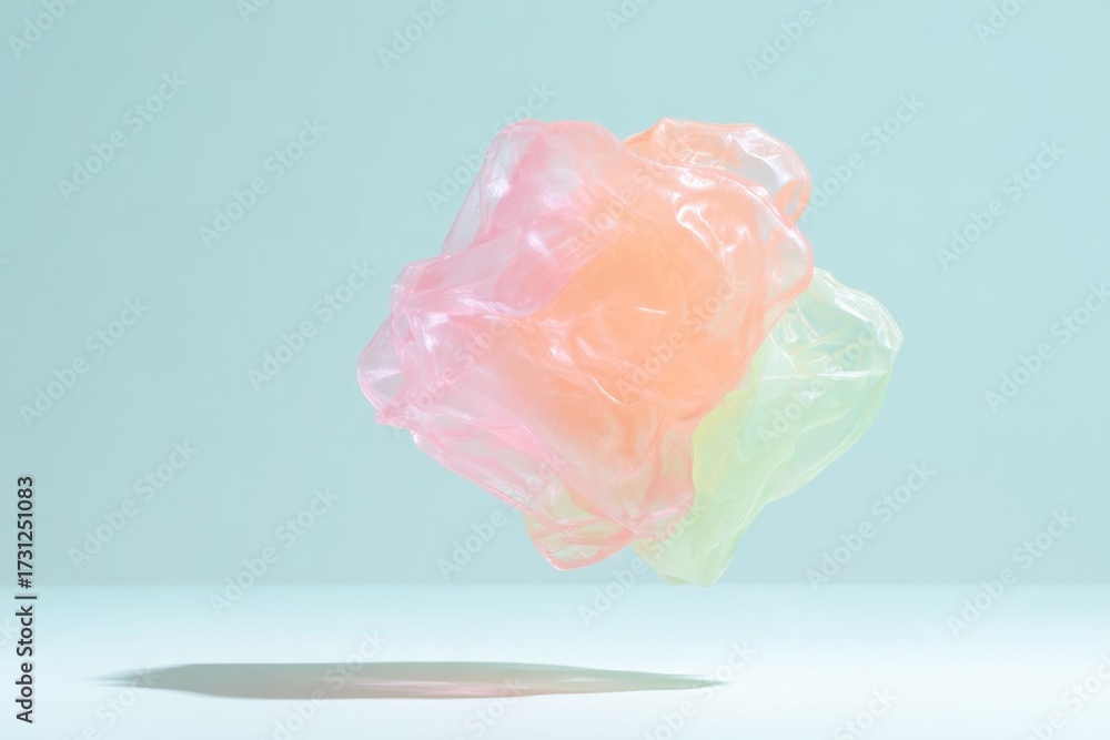 Fototapeta premium Floating colorful blob with soft, translucent textures creates d