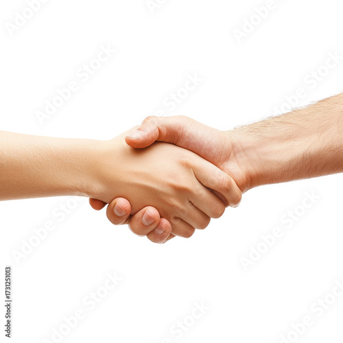 Handshake between two people, cropped to just the hands on transparent background