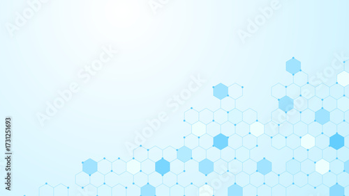 Healthcare and medical background. Molecular network background. Futuristic blue hexagonal banner.