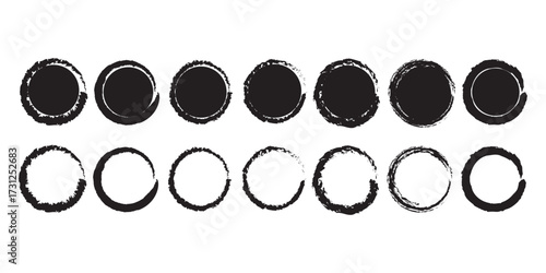 Yellow brush circle. Round stamp vector isolated on background. Painted yellow brush circle vector. For grunge badge, seal, ink and stamp design template. Round grunge hand drawn circle shape, vector
