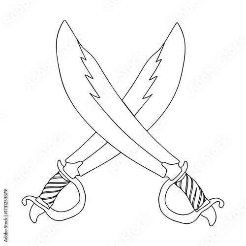 Outline for Coloring of Saber Pirate Sword Melee Weapon. Vector Illustration.