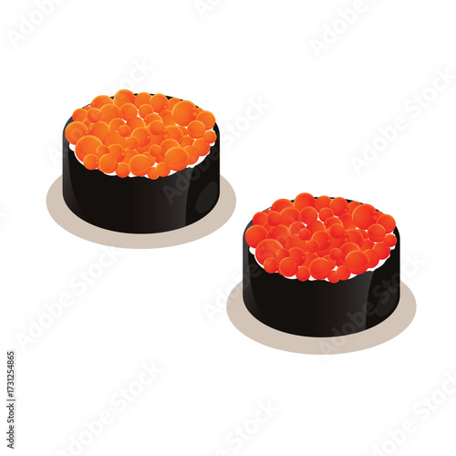 A set of Japanese food vector illustration. Includes two pieces of salmon roe sushi (ikura).