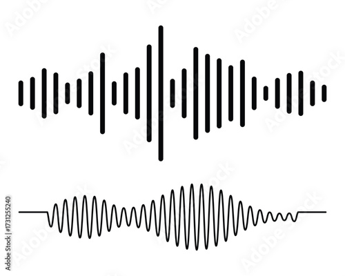 Sound wave or voice message icon. Music waveform, track radio play. Audio equalizer line. Vector illustration.