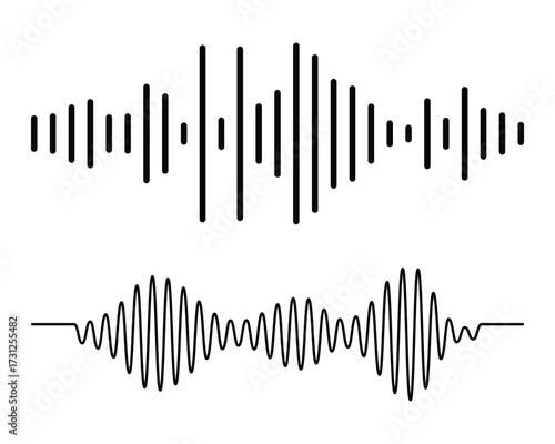 Sound wave or voice message icon. Music waveform, track radio play. Audio equalizer line. Vector illustration.
