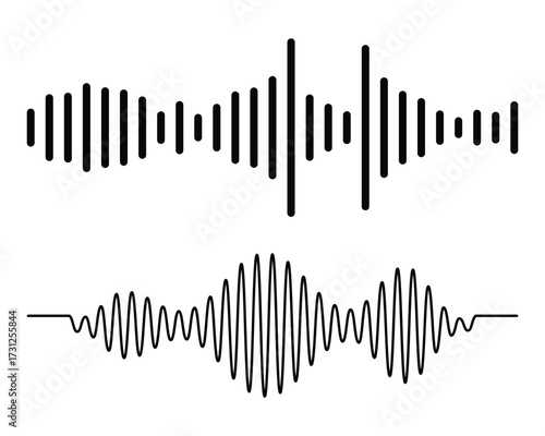 Sound wave or voice message icon. Music waveform, track radio play. Audio equalizer line. Vector illustration.