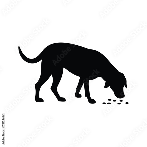 Silhouette of a dog sniffing the ground, possibly searching for food, dog sniffing ground silhouette vector illustration