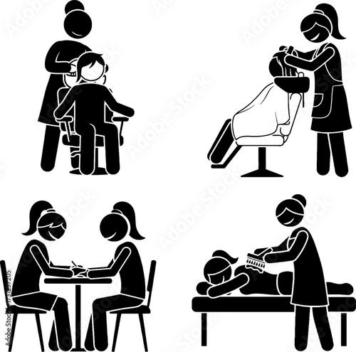 Hair Salon, Manicure, and Full Body Spa Services Icon Set