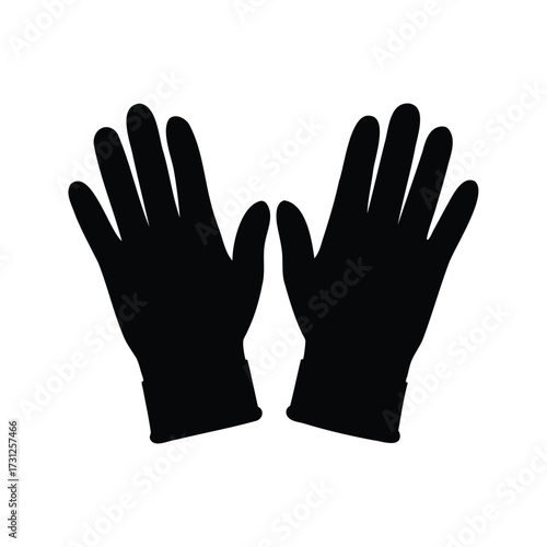 Pair of Black Gloves Rendered in Silhouette on a White Background, gloves silhouette vector illustration