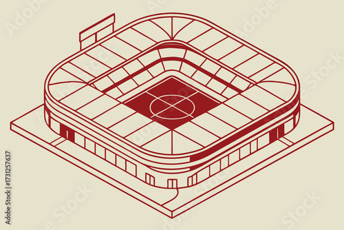 Isometric red stadium outline on cream background illustration sports stadium arena