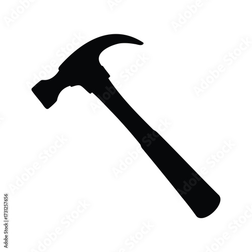 A black silhouette of a claw hammer on a bright white background, hammer silhouette vector illustration