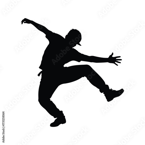 Dynamic Silhouette of a Breakdancer Showcasing Powerful and Energetic Dance Moves, hip hop dancer doing freeze move silhouette vector illustration