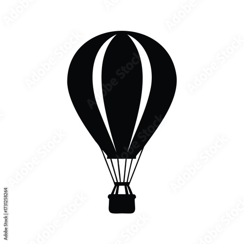 Simple Black and White Hot Air Balloon Illustration on a White Background, hot air balloon ride silhouette vector illustration