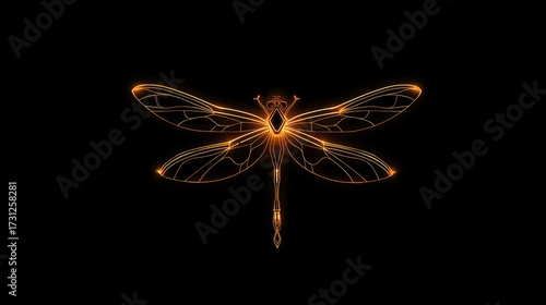 Glowing dragonfly silhouette against black background illustrative design