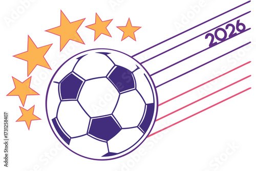Purple and orange stars soccer ball 2026 event graphic football