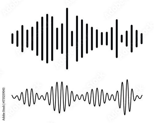 Set of radio wave icon. Monochrome simple sound wave on white background. Vector sound wave icon. Music player sound bar. Record interface. Equalizer icon with soundwave line. Used for mobile.