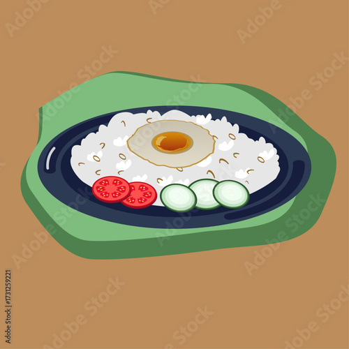 Illustartion Vector Food rice and eggs frying