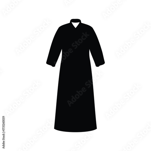 Black Long Sleeved Garment with High Neck on Plain White Background, medical gown silhouette vector illustration