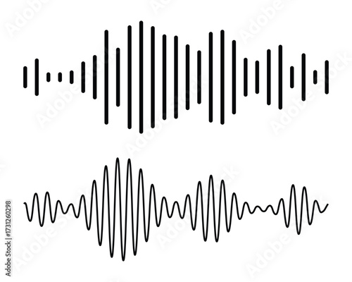 Vector set of sound waves icons. Audio waves icon, radio waves. Voice message icons. Interface design.