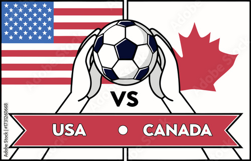 U S A vs Canada soccer match graphic with flags and ball football