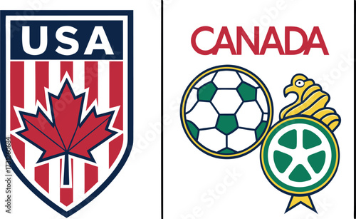 United States Soccer Federation logo beside Canada Soccer Association logo with soccer ball America