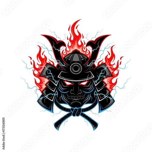 Fiery Samurai Helmet with Lightning Design