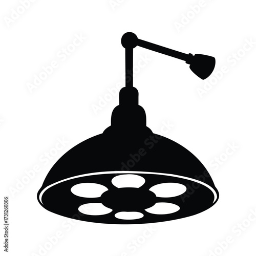Silhouette of an operating room style light fixture with adjustable arm, operating room lamp silhouette vector illustration