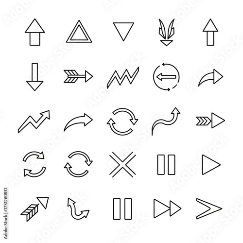 Collection of Black and White Arrow and Directional Icons