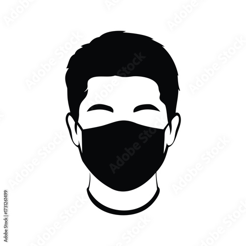 Illustration of a person wearing a face mask in black and white, surgical mask silhouette vector illustration