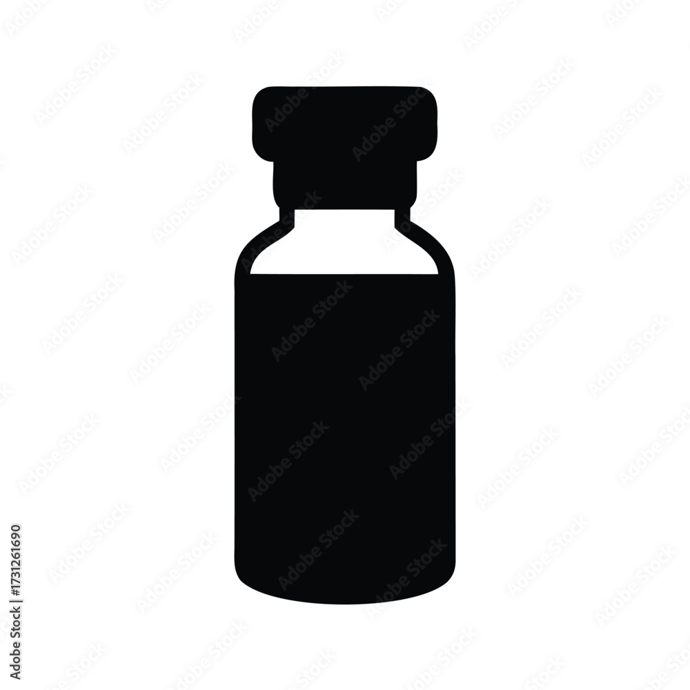 Obraz premium Simple Silhouette of a Medical Vial for Vaccination or Chemical Product, vaccine vial silhouette vector illustration