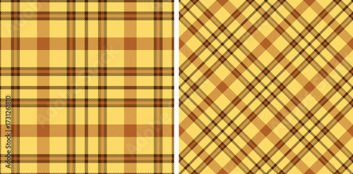 Seamless yellow color check pattern. Repeating patern plaid. Checkered design for prints. Repeated tartan fabric. Vector scottish fabriс. Ekose texture. Madras flannel. Checker line. Stripe gingham