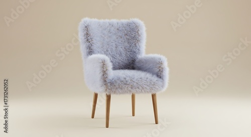 Chair Covered in Soft Fur on Minimal Background