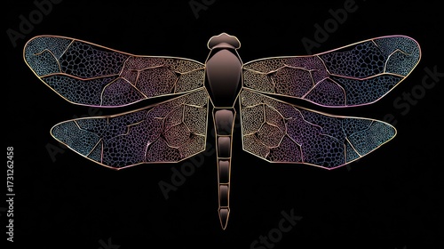 Detailed dragonfly illustration against black background nature concept