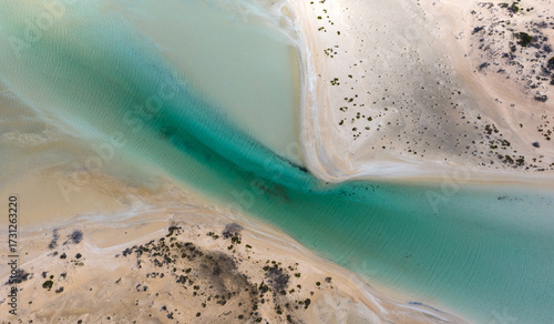 Scenic aerial view on Big Lagoon water inlet in Francois Peron National Park, Shark Bay, Western Australia